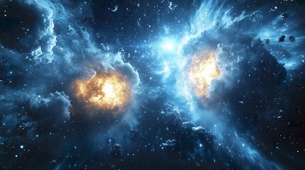 Ultra-realistic depiction of two massive galaxies colliding in space