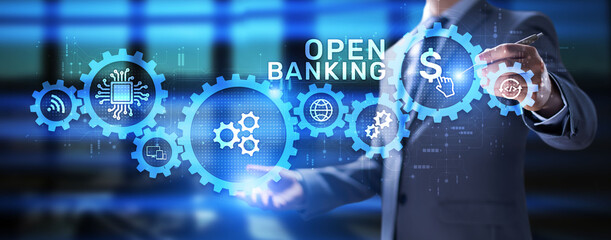 Open banking digital finance technology fintech concept on screen.