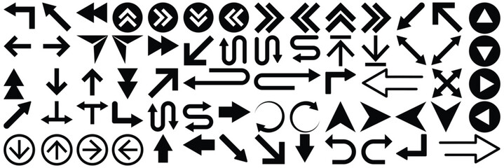 Arrows big set icons, arrow icon, modern simple arrows, arrow vector collection. Arrows set icon in black color. Cursor, pointer for web design, interface. Vector illustration. EPS 10