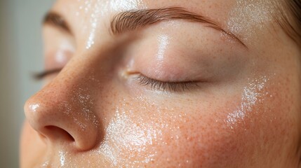 a close-up of radiant, smooth skin after a peeling procedure, with soft lighting and a natural glow. 