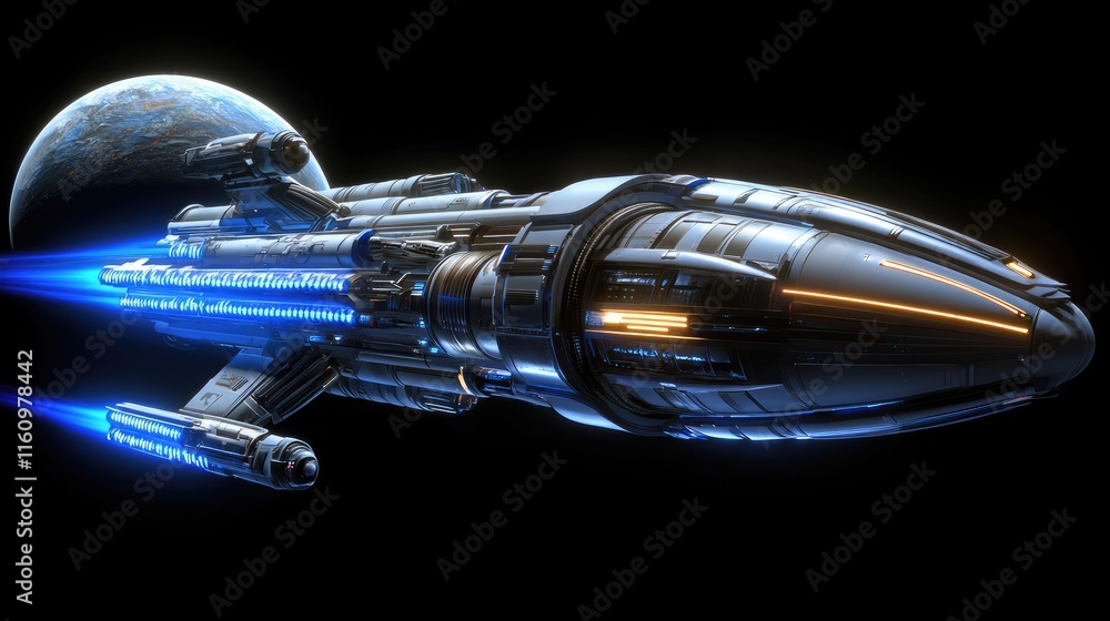 Poster exploring the depths of space futuristic spaceship journey outer space digital art sci-fi environmen