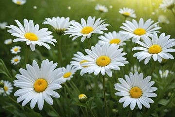 Fototapeta premium there are many white flowers with yellow centers in the field