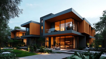 Obraz premium Greenery Adding Elegance to Modern Orange Apartment Complex in Captivating Background