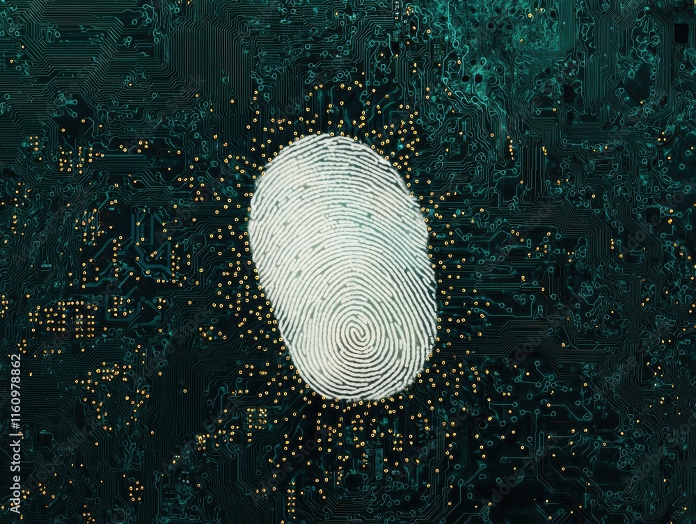 Poster digital fingerprint on circuit board with futuristic background