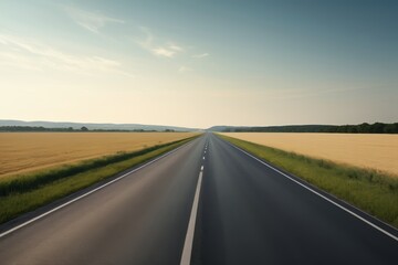 Naklejka premium arafed road with a line of trees and a field of grass