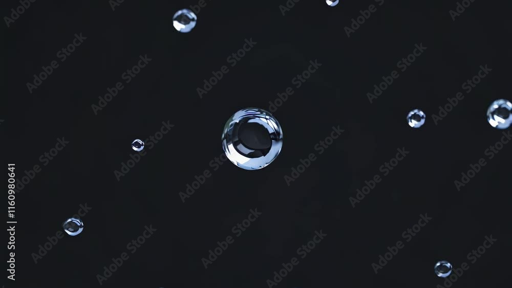 Fototapete Water droplets fall in a mesmerizing display, creating intricate patterns in a dark space