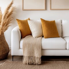 Cozy Living Room with Neutral Tones and Warm Accents
