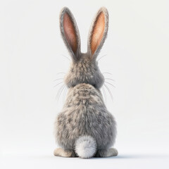 Back of a cute rabbit rendering, super high detail, white background