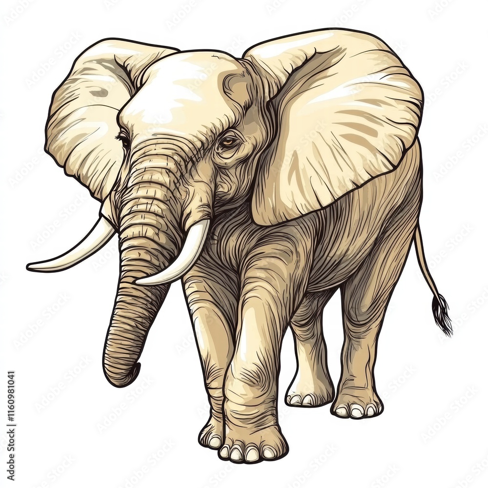 Poster illustration of a majestic elephant with ample copy space for text and creative mock up opportunitie