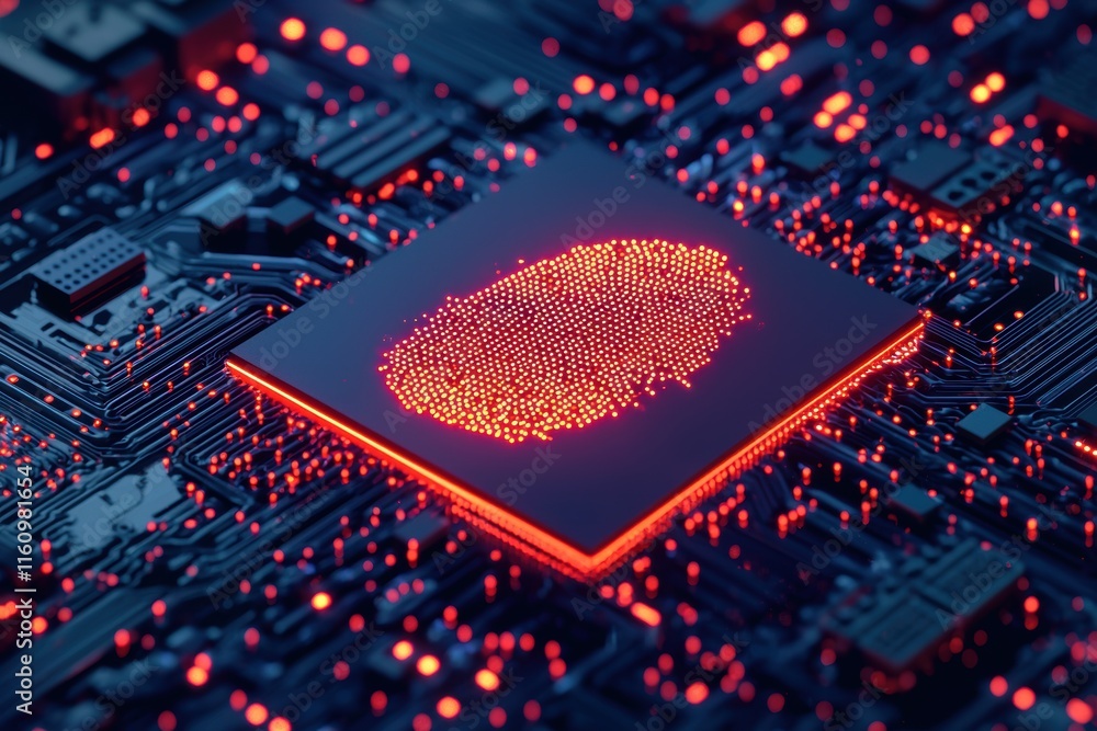 Poster digital fingerprint visualization on circuit board background