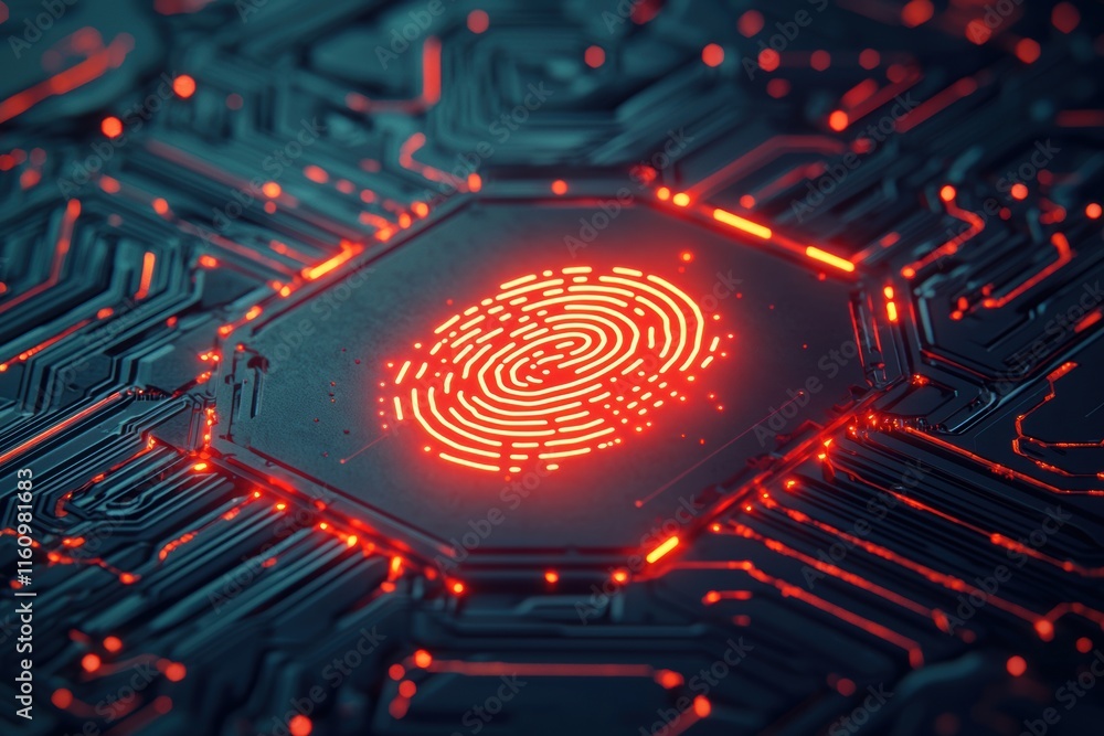 Poster abstract technology background with glowing fingerprint pattern