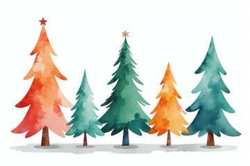 Obraz premium vibrant watercolor christmas trees stand alone crisp white