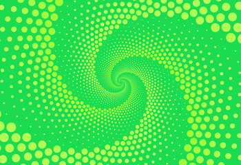 Abstract light green background with polka dots in a spiral