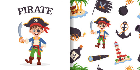 Pirate pattern. Seamless pattern with pirate elements. Pirate concept.
