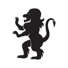 Royal heraldic lion. Black silhouette of rampant lion and griffins for logo or coat of arms