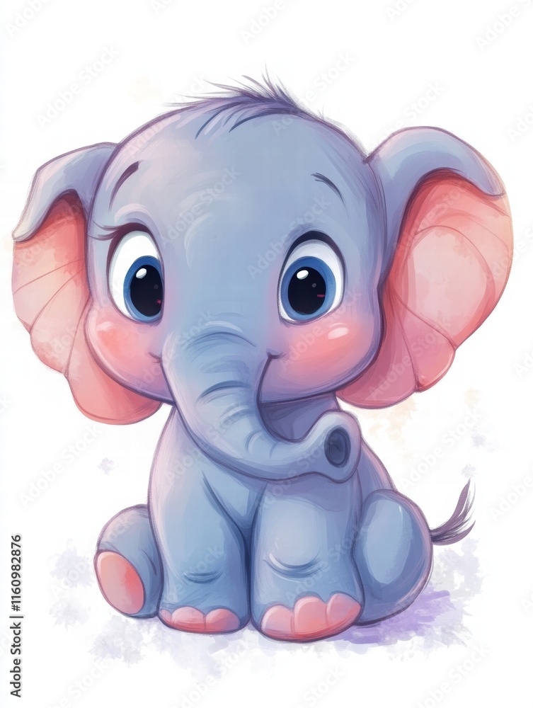 Fototapete Cute and friendly elephant character illustration with empty space for text placement and mock up use. Generative AI