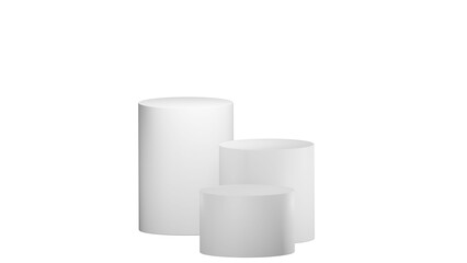 3D Cylinder white pedestal podiums with layer and close up on transparent background clean luxury style