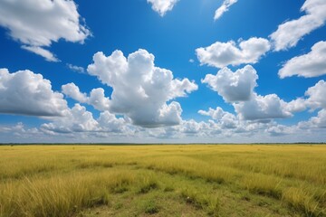 Obraz premium there is a field of grass with a blue sky in the background