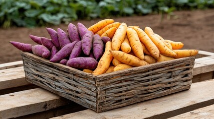 Harvesting fresh sweet potatoes local farm food photography outdoor setting close-up view seasonal produce