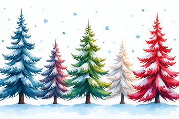 Obraz premium vibrant watercolor winter trees festive frames adorn holiday season perfectly every year