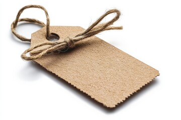 Blank kraft tag with twine for labeling or crafting at a workspace or home setting