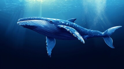 Naklejka premium Majestic Humpback Whale Swimming Underwater in Deep Ocean