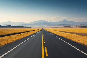 Fototapeta premium arafed road in the middle of a desert with mountains in the distance