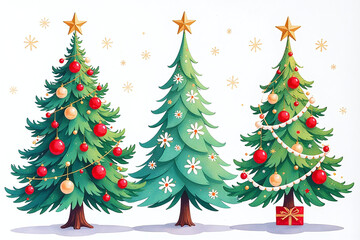 Fototapeta premium vibrant watercolour decorations adorn christmas trees unique elegant designs festive holiday