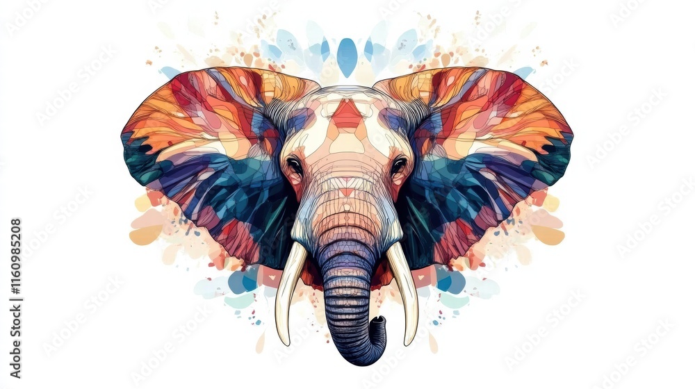Fototapete illustration of an isolated elephant with vibrant colors and ample copy space for mock up design. ge