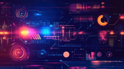 Fototapeta premium Futuristic Tech HUD Interface: Neon Cyberpunk Digital Display
