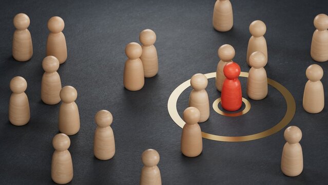 3D illustration of pawn over golden spiral printed. Customer Lifecycle Management concept.Marketing and communication concept.3D rendering on black background.