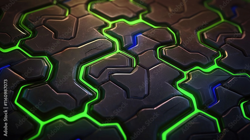 Poster dynamic green and black pattern design abstract digital art futuristic environment close-up perspect