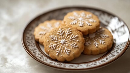Festive Snowflake Cookies on Ornate Plate, Cozy Winter Treat