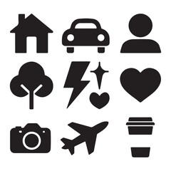 Black Minimalist Icon Set for Home, Travel, and Lifestyle Design, Versatile Black Icons Silhouette Design