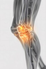 3D rendering of human knee joint with highlighted inflammation.