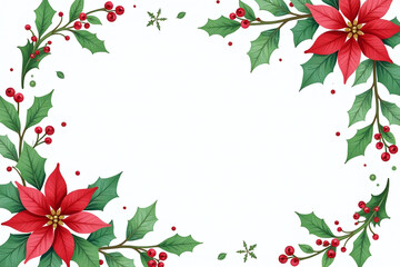 watercolor christmas invitation featuring fir branch holly poinsettia new year tree border style design purposes