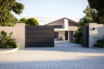 Automatic Sliding Gate and garage, 3d illustration