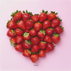 Fresh Strawberries Arranged in Heart Shape on Pink Background