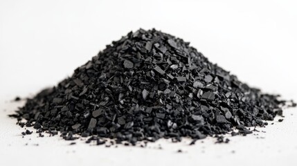 Pile of natural wood charcoal isolated on a white background. Hard wood charcoal.