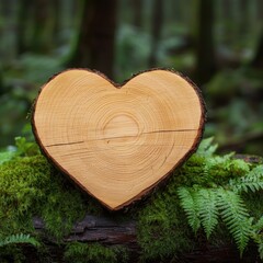 Heart-Shaped Log on Green Moss Surrounded by Lush Forest