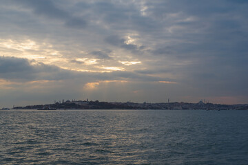 Naklejka premium Landscape around Bosphorus strait during sunset, Turkey