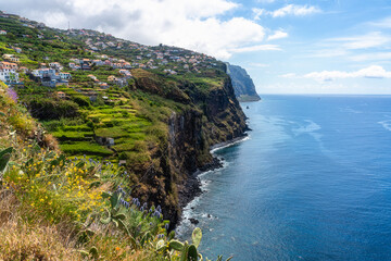 Scenic panoramic view from Miradouro de Sao Sebastiao on a summer morning, Madeira island, Portugal.