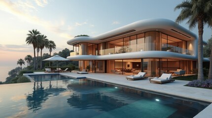 Fototapeta premium Stunning Modern Architectural Masterpiece with Unique Design and Elegant Details