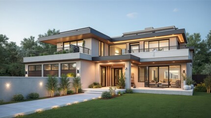 Obraz premium Stunning Modern Architectural Masterpiece with Unique Design and Elegant Details