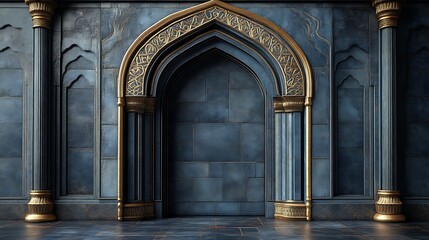 Obraz premium Elegant Archway with Gold Accents and Dark Blue Walls