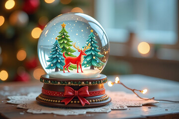 watercolor illustrations create unique christmas decor using musical snow globe colorful