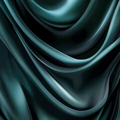 Obraz premium Abstract Dark Teal and Emerald Green Silk Satin Fabric with Glitter Shimmer, Color Gradient, and Elegant Drapery Curtain Waves silk background