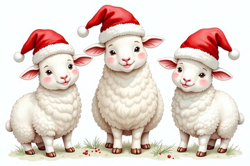 watercolor illustrations sheep santa hats bring joy christmas cards decorations symbolic images peace generous