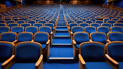 Fototapeta premium Empty auditorium seating arrangement conference center photo indoor environment wide angle event planning concept