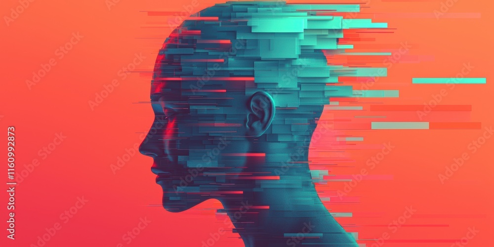 Aufkleber abstract human profile with dynamic geometric elements in color